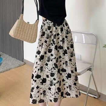 婕茵桐半身裙女装复古气质中长款碎花a字伞裙收腰长裙赫本风半身裙子