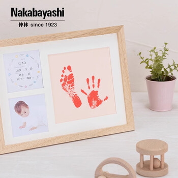Nakabayashi仲林宝宝手足印满月抓周纪念相框纯白物语F-TW-112-NA 自然原木