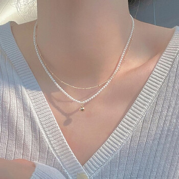 微浓双层叠戴小米珠项链女轻奢小众设计感珍珠颈链夏季气质锁骨链双层