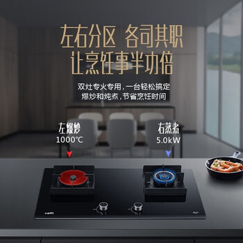华帝燃气灶（天然气）家用鸳鸯灶双灶具 70%热效率 分区烹饪 5.0kW猛火 钢化玻璃 JZT-i10062B