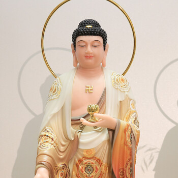 2021新款金玉素彩汉白玉西方三圣阿弥陀佛大势至观音菩萨佛像居家供奉