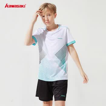 川崎（KAWASAKI）羽毛球服套装儿童青少年款运动速干短袖T恤训练服A4806 白黑 150