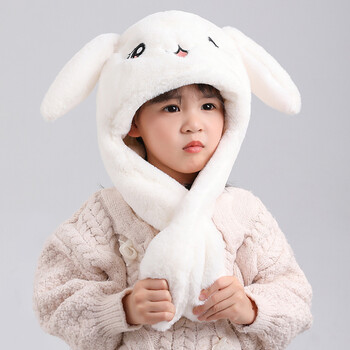 儿童帽子男女童一捏会动的兔耳朵帽子网红同款秋冬气囊帽韩版时尚男女