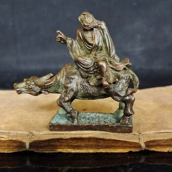 時代物 銅老子騎牛香插・銅老子出關像・銅塑老子騎