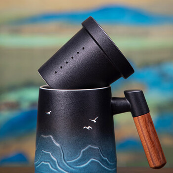 平仄故宫文创泡茶杯陶瓷茶水分离杯水杯马克杯送朋友领导千里江山