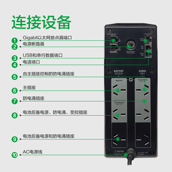 APC施耐德ups不间断电源BR1000G-CN 600W/1KVA nas电脑网络设备商务办公停电稳压应急备用ups电源