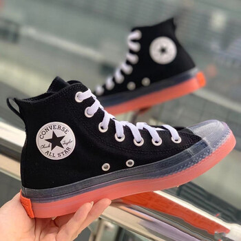 匡威(converse) 1970超轻透明果冻底帆布鞋 男女同款 黑橙 35