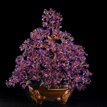 黄水晶发财树摆件紫水晶酒柜装饰品家居客乔迁开业礼品天然紫水晶lucy