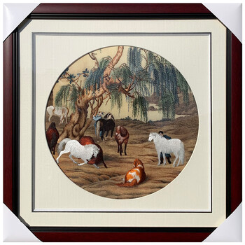 h13# 八骏图 中国古書画 画家郎世宁(清) 神品 h13# 八骏图 中国古書画 画家郎世宁(清) 神品