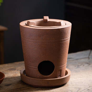 红泥炭炉风炉仔煮茶器陶瓷烧水壶养生陶壶复古功夫茶炉大圆柱炉带底座