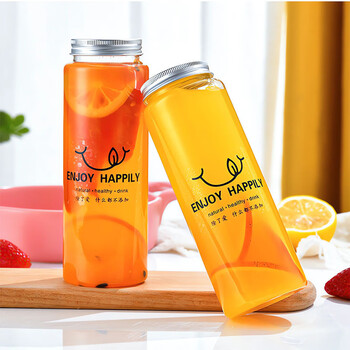 侑家良品奶茶杯一次性带盖冷饮咖啡杯一次性杯子圆柱型400ml 10个装+贴纸