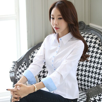 罗蒙轻奢品牌白领衬衫女职业装白衬衫女长袖修身工衣拼色修身休闲上衣
