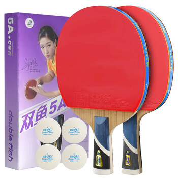 双鱼（DOUBLE FISH）五星乒乓球拍专业级横直对拍（附4球/京仓速发）5A+C/E对拍