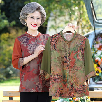 诗尚中老年妈妈装夏装衬衫女老年女装春夏太太衣服60岁70大码奶奶上衣