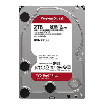 西部数据（WD）NAS机械硬盘 WD Red Plus 西数红盘 2TB 5400转 64MB SATA CMR 网络存储 3.5英寸 WD20EFPX