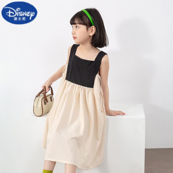迪士尼（DISNEY） 女孩背心裙新款2023夏季韩范童装裙子拼接简约儿童公主裙 杏色 140cm