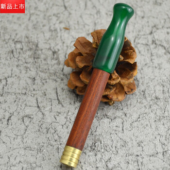 鸡翅红实木短款烟杆小玛瑙玉石可循环清洗过滤烟嘴男士 红檀木-绿玛瑙