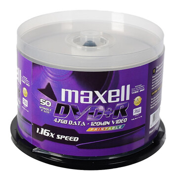 麦克赛尔（Maxell）DVD+R光盘 刻录光盘 光碟 空白光盘 可打印光盘 16速4.7G台产 桶装50片