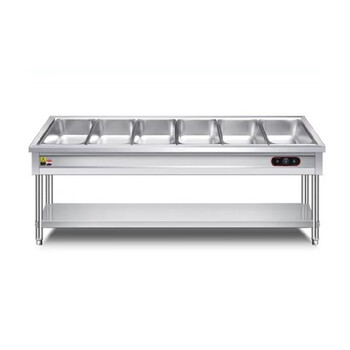 sunnex快餐保温台商用防干烧食堂保温热菜售饭台不锈钢保温餐车 六格6