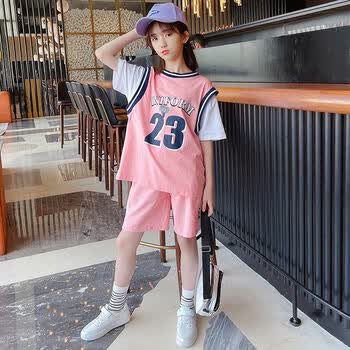 热奥女童篮球服儿童运动套装23号球衣女孩训练服女生运动服 粉红色23