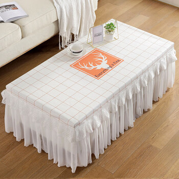 茶几桌布长方形家用客厅电视柜防尘盖巾布艺蕾丝全包茶几罩套橙色格子