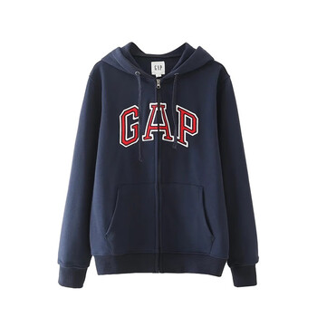 gap卫衣男秋冬情侣装拉链开衫纯棉加绒连帽外套学生上衣 藏青色【拉链