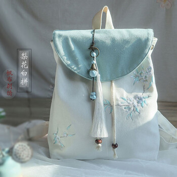 安格里 新款中国风古风汉服文艺复古民族风刺绣帆布双肩包少女书包
