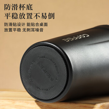 拜杰（BJ）304不锈钢咖啡杯杯子马克杯双层防烫带盖保温随行杯儿童水杯510ML