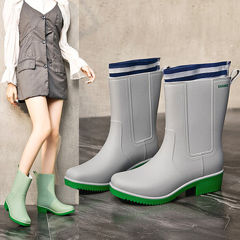 陈新冬季时尚雨鞋女中筒成人防水胶鞋女式冬天可拆加绒水鞋保暖防滑