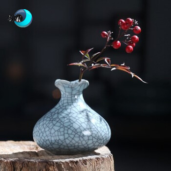 陶瓷器插花小摆设工艺茶艺室内装饰茶桌插花小花瓶茶道水培摆件品青花个性瓷器乳白色花口哥窑粉青铁线 图片价格品牌报价 京东