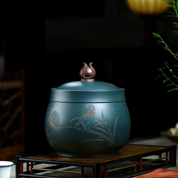 茗泥堂宜兴紫砂茶叶罐大号储茶罐普洱醒茶饼存茶罐陶瓷茶缸办公家用散