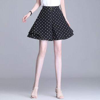 裙裤女夏季高腰雪纺阔腿裤宽松休闲短裤薄款五分裤大码a字裤裙波点26