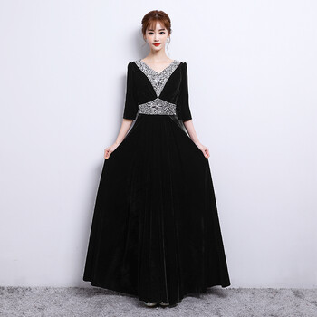 伊必圣 艺考朗诵指挥服女金丝绒大合唱团演出服长裙大码显瘦黑色红歌