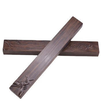 芬尚  淡泊明志浮雕镇尺 送朋友礼物 学生毛笔书法国画用压纸黑檀镇纸锦盒一对装30*4.2*2cm