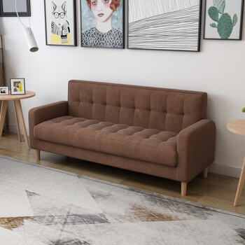 双三人咖啡厅奶茶店沙发客厅简易小户型沙发绒布咖啡色大双人135cm