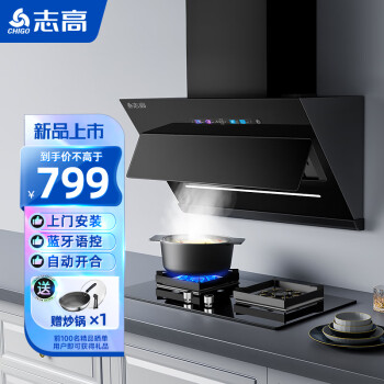 志高(CHIGO)抽油烟机 小尺寸侧吸油烟机家用26立方大吸力 小户型脱排油烟机免清洗智能语控吸油烟机抽烟机C916 【匠心工艺】顶配26风量自动开合 全国联保 上门安装