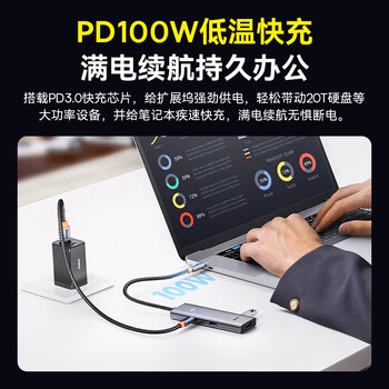 倍思拓展坞Type-C扩展坞HUB分线集线转换器4K60Hz投屏PD100W充电通用雷电4苹果华为联想笔记本电脑
