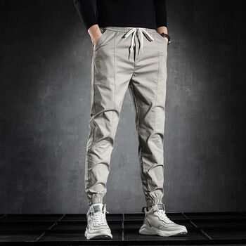 啄木鸟春秋冬季男装秋季松紧腰裤子束脚休闲裤弹力九分工装裤秋款宽松