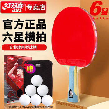 红双喜DHS狂飚六星乒乓球拍横拍反胶弧圈结合快攻H6002含拍包