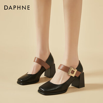 达芙妮daphne女鞋法式复古单鞋女2024新款夏季浅口玛丽珍粗跟高跟鞋小