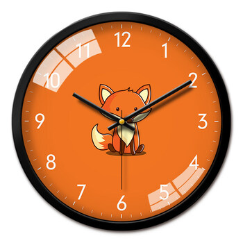 卡通可爱动物儿童房挂钟家用客厅卧室静音钟表挂墙创意时钟挂表狐狸黑