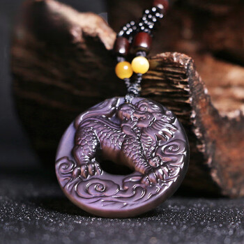 莎畔天然冰种黑曜石麒麟平安扣吊坠男女项链饰品牛年吉祥物挂坠礼物品