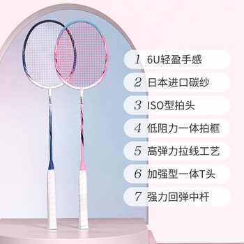 京东京造 超轻6U全碳素羽毛球拍单拍 训练速度型 粉蓝R300S 京东京造 超轻6U全碳素羽毛球拍单拍 训练速度型 粉蓝R300S