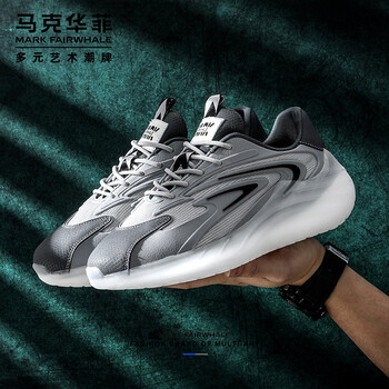 马克华菲男鞋运动休闲鞋男透气轻便软底低帮网鞋男潮流椰子鞋男深灰40