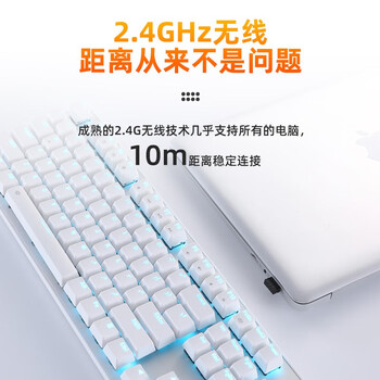 达尔优（dareu）EK810双模无线键盘 机械键盘 笔记本电脑游戏键盘 2.4G办公键盘长续航 104键 白色青轴  