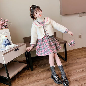 萌恬声新年衣服小孩衣服女童冬季小学生冬裙套装中大童9一12岁加厚小