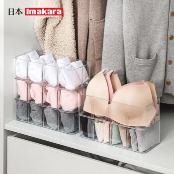 imakara衣服柜抽屉收纳分隔板内衣裤分格内裤袜子内衣收纳盒收纳神器三合一4格【透明款】