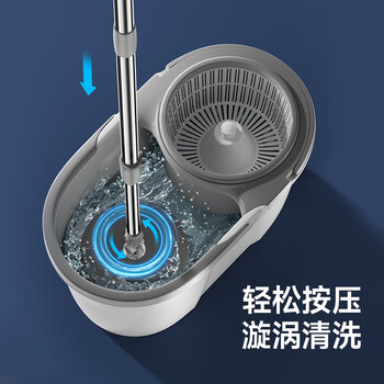 美丽雅旋转拖把40cm伸缩杆2拖布带桶墩布干湿两用一拖净免手洗家用墩布