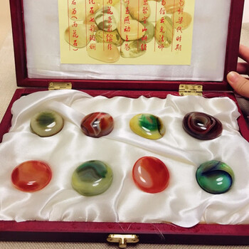 玛瑙石天然原石精品商务会议礼品包装送女友 雨花石木头礼盒圆形8颗装