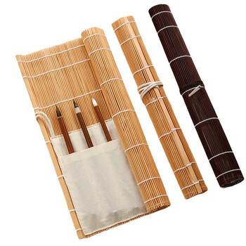 漢墨毛笔笔帘 通用简约复古老竹色大号毛笔帘笔袋 文房四宝毛笔收纳笔卷袋